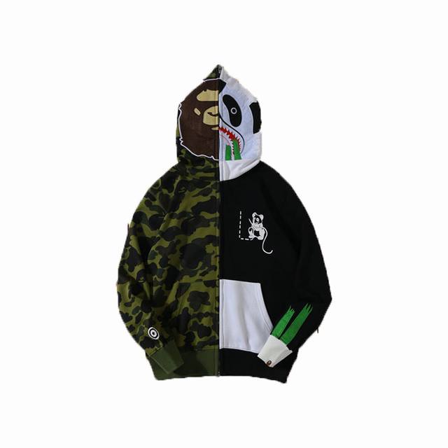 New Arrival! High-Quality Bape Ape Head & Panda Head Patchwork Hoodie, Shark Hea