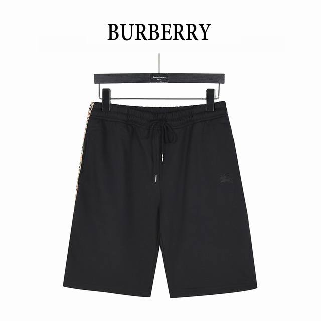 Burberry 25Ss Equestrian Logo Embroidered Check Webbing Patchwork Shorts. Crafte