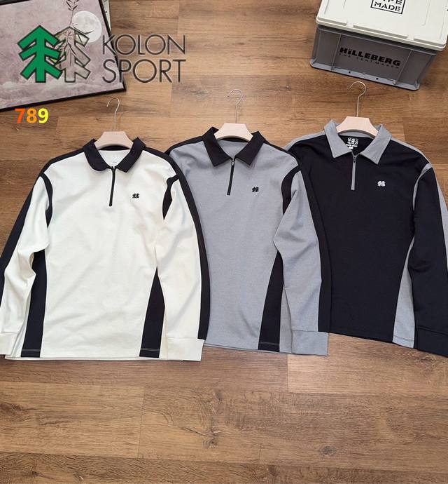 Kolon New Half-Zip Long-Sleeve Polo Shirt Kolon Color-Blocked Long-Sleeve Polo