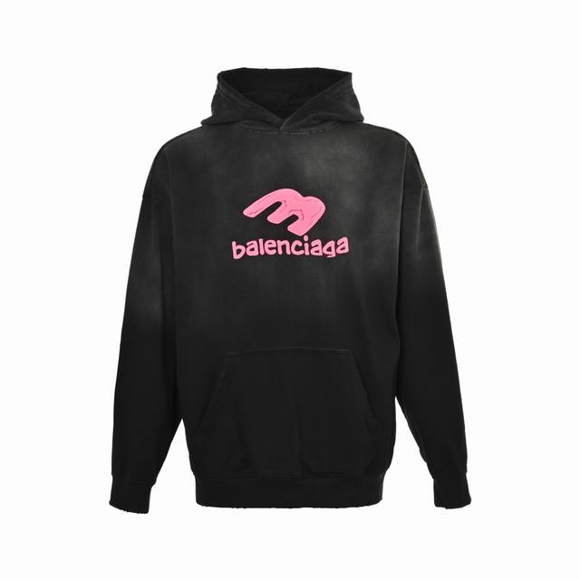 Balenciaga 25Fw 3M Embroidered Foam Print Washed Distressed Hooded Sweatshirt Th