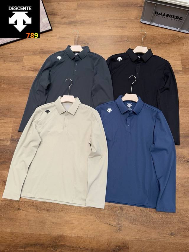 Descente Men's Casual Sports Polo Long-Sleeve Shirt ( ) Made of a blend of nylon