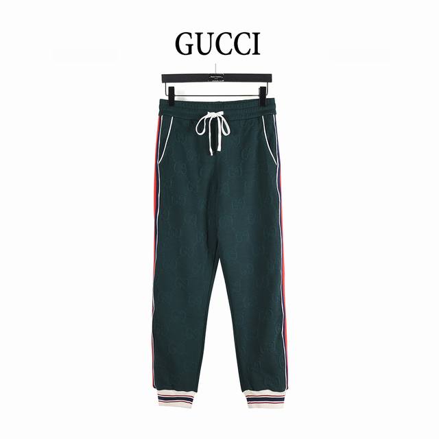 Gucci 25Fw Full-width Double G Jacquard Red and Green Striped Tracksuit Pants. M