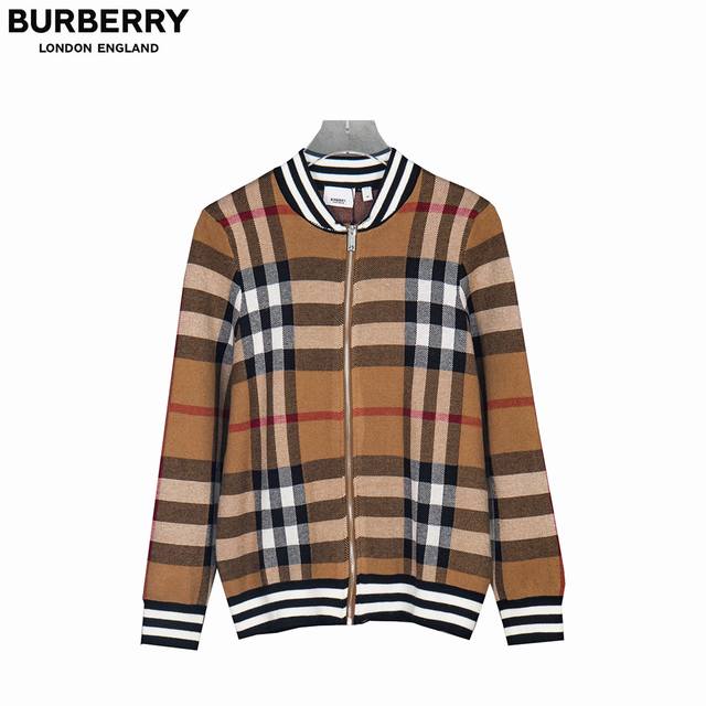 Burberry New Classic Striped Check Stand Collar Cardigan Sweater/Knit Cardigan O