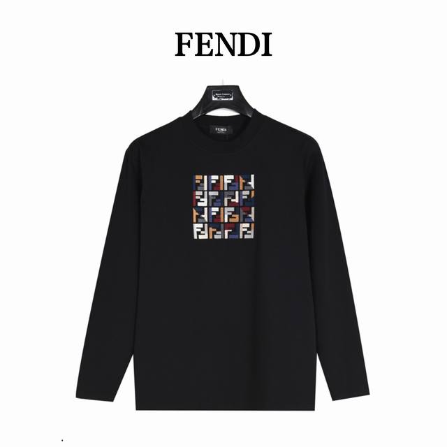 Fendi 24Fw Heavy-duty double-F color-blocked logo embroidered long-sleeved T-shi