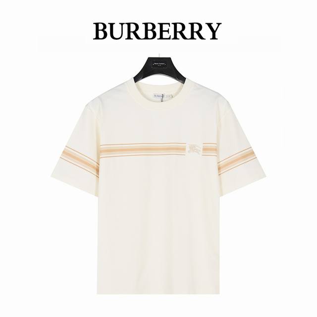 Burberry 25Ss Striped Print Equestrian Embroidery Short-Sleeve T-Shirt. Made of