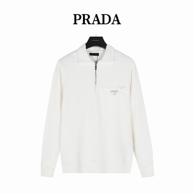Prada 24Fw Pocket Badge Triangle Logo Half Zipper Collar Sweatshirt Official We
