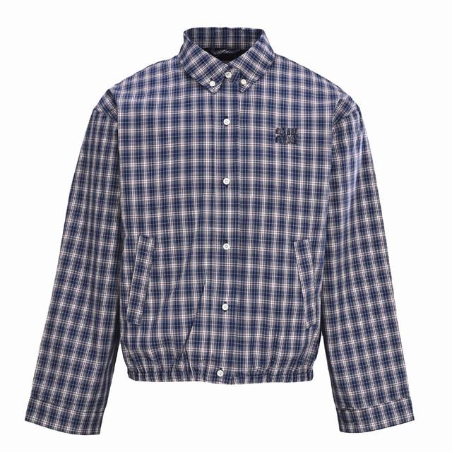 Miu Miu Mm Blue Plaid Embroidered Jacket with Waistband Custom blue and white co