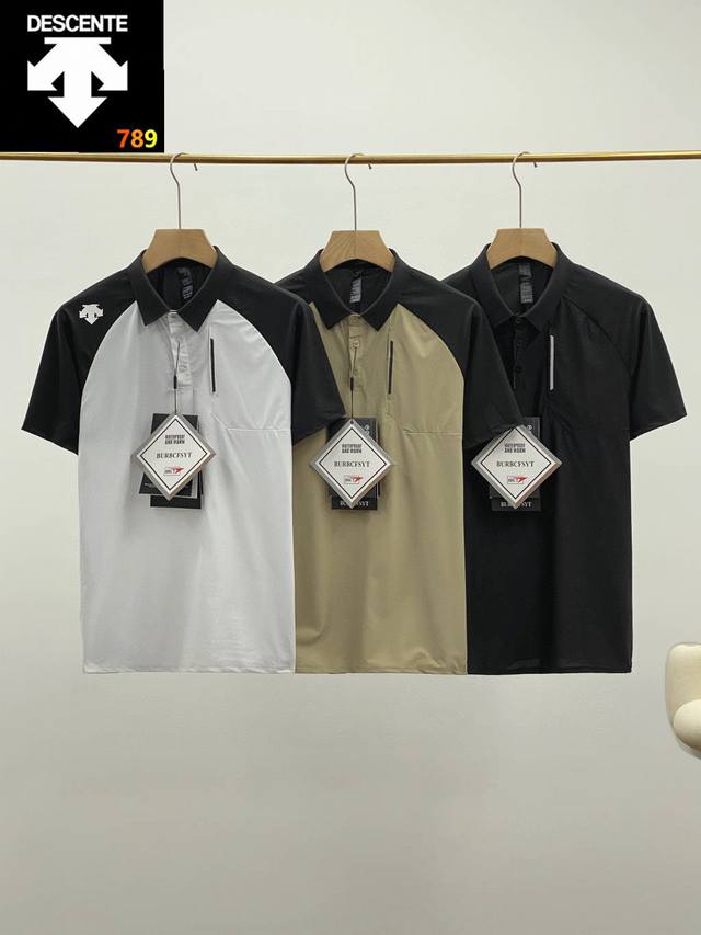 Descente's 2025 Summer New Men's Stand Collar Simple Polo Shirt Short Sleeve T-S