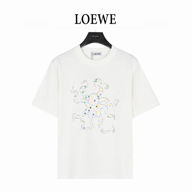 Loewe 25Ss Octopus Print and Anagram Embroidered Short-Sleeve T-Shirt. Made of 4