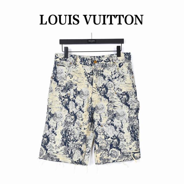 Louis Vuitton Tassel Rose Distressed Monogram Logo Denim Shorts, Unisex Style, T