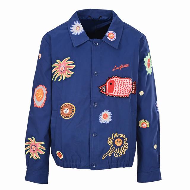 Louis Vuitton LV Yayoi Kusama Sunfish Embroidered Jacket Heavy-duty lapel long-s