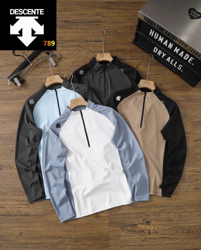 Descente 25S Spring New Half-Zip Color Block Outdoor Sports Hiking Cycling Long-