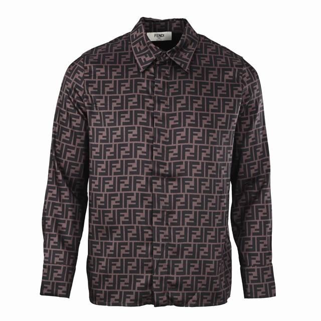 Fendi Fd Double F Jacquard All-over Print Long-Sleeve Shirt Custom Lyocell Tence