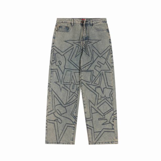 Supreme Ss25 Star-studded Casual Loose-fitting Denim Jeans. Available in differe