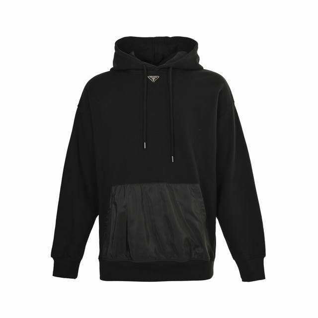 Prada 25Fw Nylon Pocket Hooded Sweatshirt with Triangle Label at the Neckline (