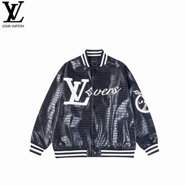 Lousvutton 24Ss Embroidered Leather Baseball Jacket Louis Vuitton, a renowned lu