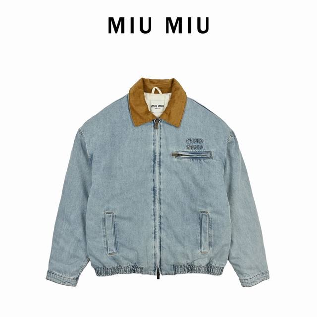 Miumiu Pocket Embroidered Denim Jacket ( ). The fabric is 7*10 twill denim, 11 o