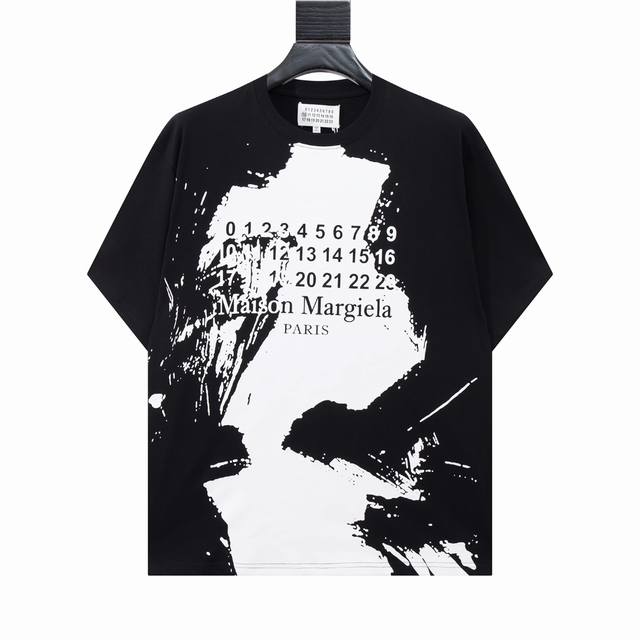 High-quality Maisonmargiela black and white splatter graffiti short-sleeved T-s