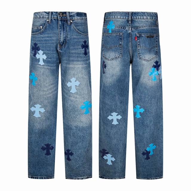 Chrome Hearts Flared Light Blue Multi-Leather Hot Selling Jeans Ch Jeans all re