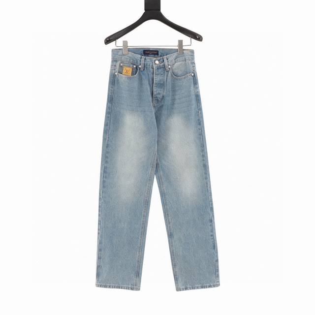High-quality Lv embroidered pocket denim blue jeans, original version purchased