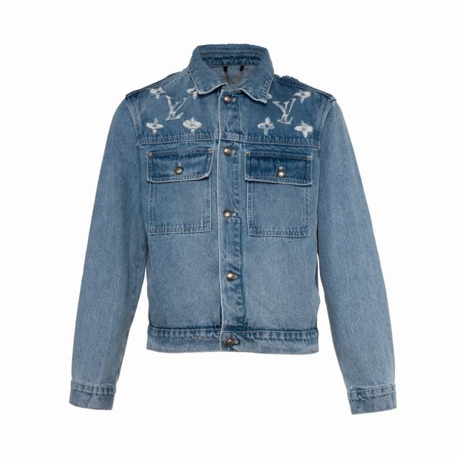 Lv Cloud Dog Series Washed Ripped Denim Jacket . Made with custom pure cotton d