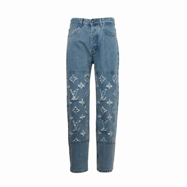 Lv Cloud Dog Series Washed Ripped Denim Jeans . Made with custom pure cotton de