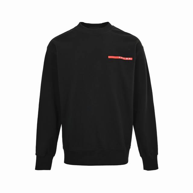 Prada 25Fw Red Striped Crew Neck Sweatshirt 480G High-Grade Combed Cotton Fabri