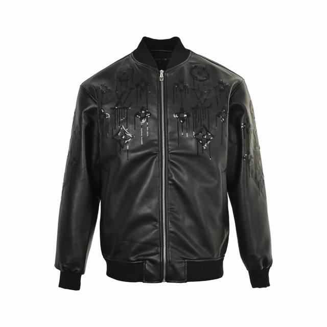 Louis Vuitton 25Fw Sequin Logo Leather Jacket. This is a new seasonal style, cra