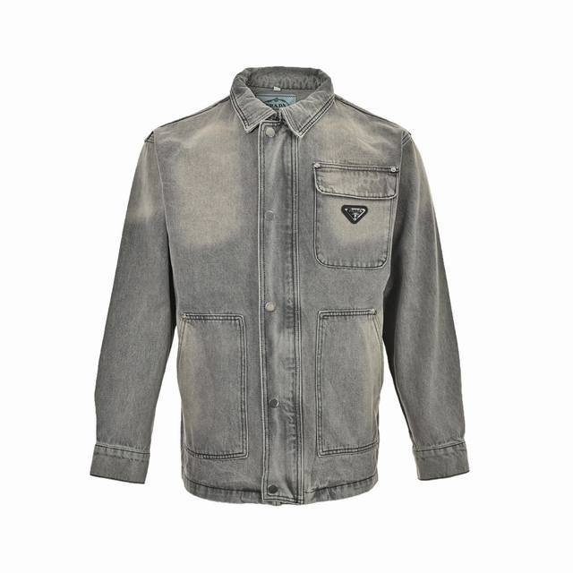 Prada Multi-Pocket Washed Denim Jacket ( ). The entire jacket is made of custom