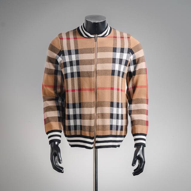Burberry 25Ss New Classic Striped Check Stand Collar Cardigan Sweater/Knit Cardi