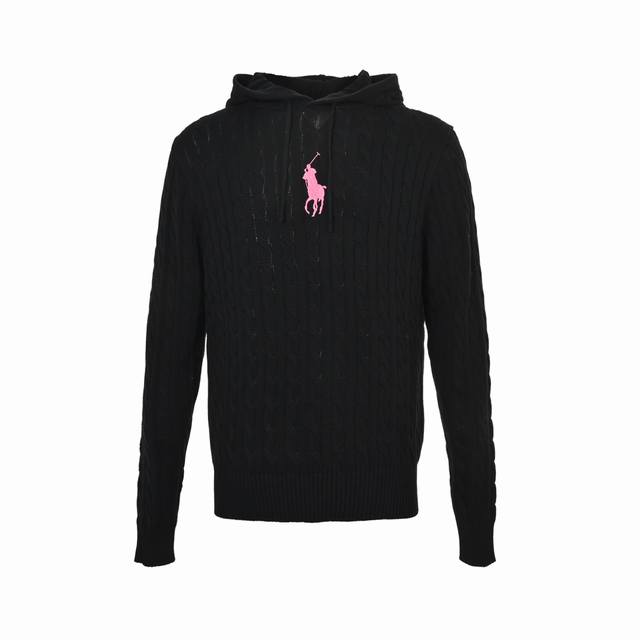 Ralph Lauren Embroidered Logo Cable Knit Hooded Sweater ( ) Made of custom-knit
