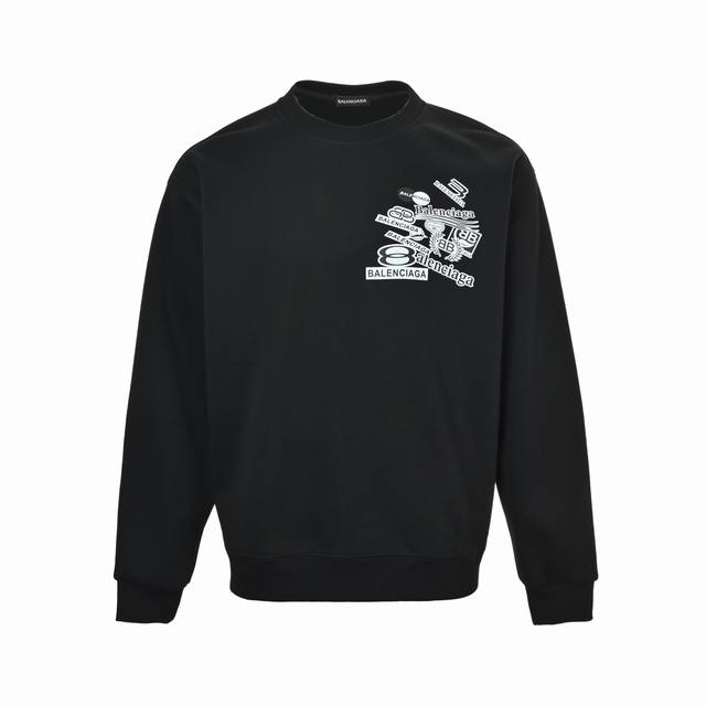 Balenciaga 25Fw Multi-Label Print Crew Neck Sweatshirt 480G High-Grade Combed Co