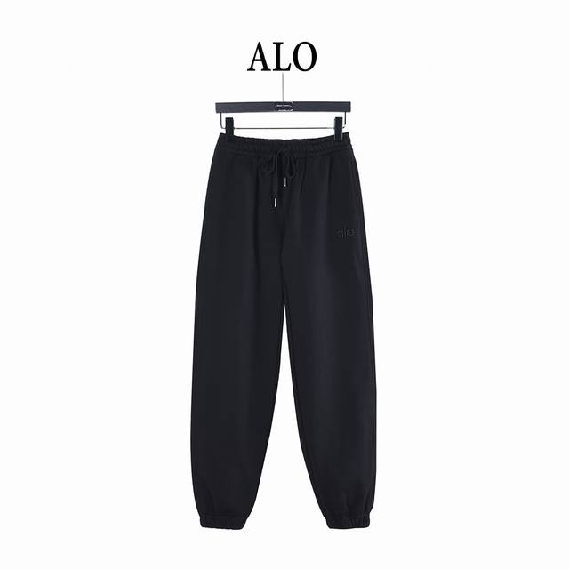 Alo Solid Color Cotton Trousers with Embroidered Letters and Logo Patch on Back