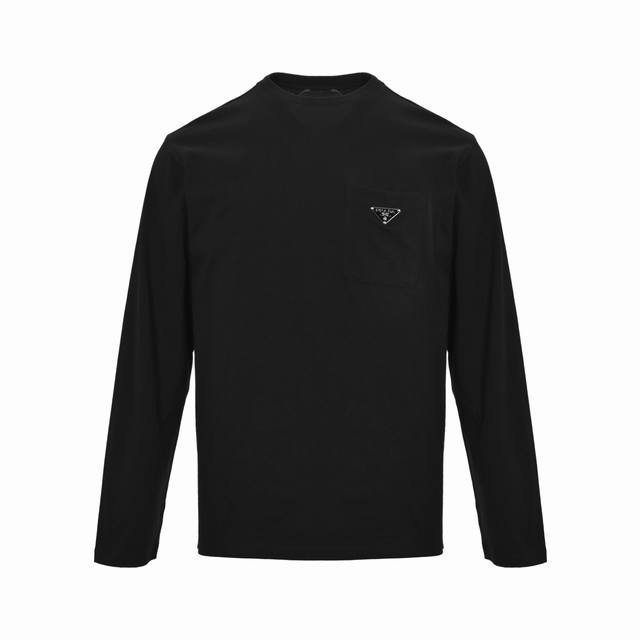 Prada 25Fw Pocket Triangle Logo Long-Sleeve T-Shirt. Made of 210g mercerized co