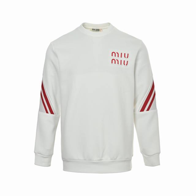Miu Miu 25Fw Back Ribbon Logo Jacquard Patchwork Sweatshirt. Custom-woven, dyed,