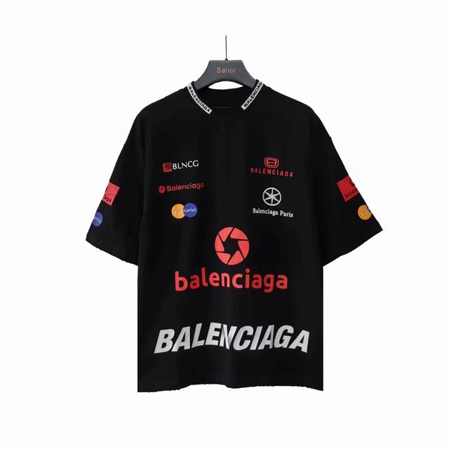 Real shot details + size chart Balenciaga all-logo racing suit short-sleeved T-s