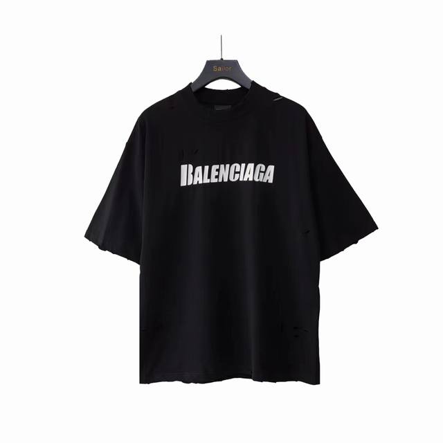 Real shot details + size chart Balenciaga washed distressed logo ripped short-sl