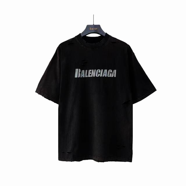 Real shot details + size chart Balenciaga washed distressed logo ripped short-sl