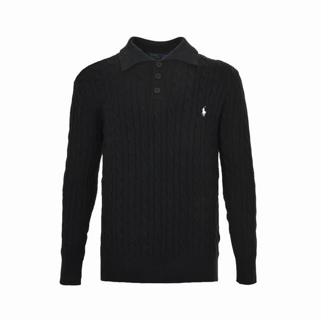 Ralph Lauren cable knit polo sweater. Made with faux cashmere fabric and fully c