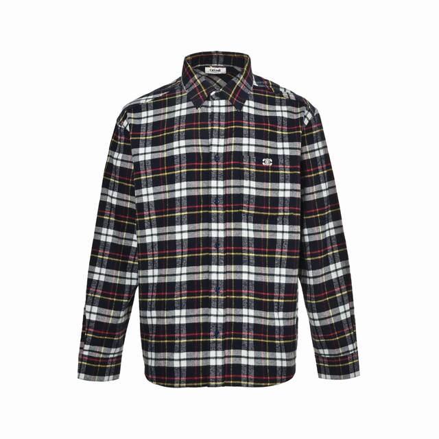 Celine Arc de Triomphe Plaid Long-Sleeve Shirt ( ) Custom-made plaid fleece cott