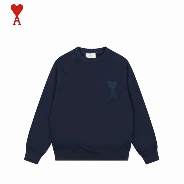 Ami 2025Ss Heart-shaped Towel Embroidered Badge Raglan Crew Neck Sweatshirt Let'