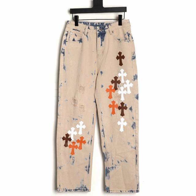 Chrome Hearts Cross Embroidered Washed Jeans 2807 Made with high-quality, high-