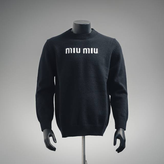 Miu Miu 24Fw Miu Letter Jacquard Long-Sleeve Crew Neck Sweater Made with importe