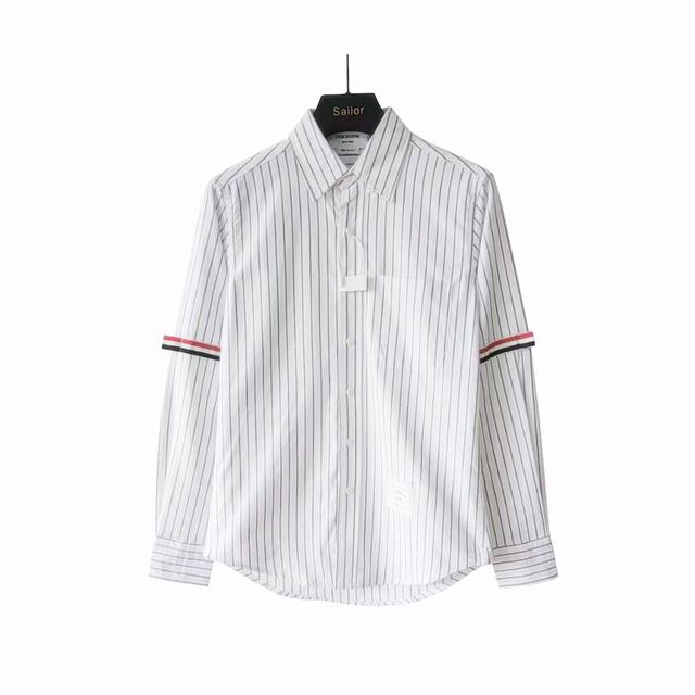 Real Shot Details + Size Chart Thom Browne Double-Sleeve Striped Long-Sleeve Shi