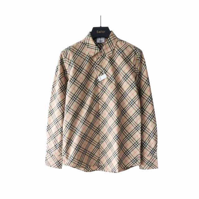 Real shot details + size chart Burberry small check twill long-sleeved striped s