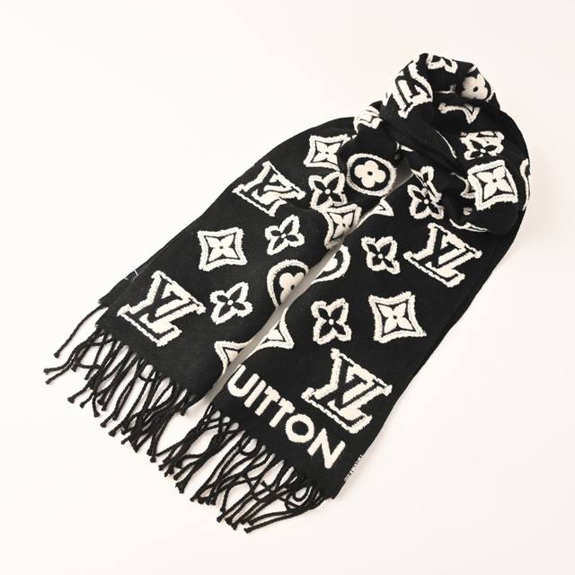 Louis Vuitton Lv 3D Embossed Wool Tassel Long Scarf New Arrival, 3D Embossed Log