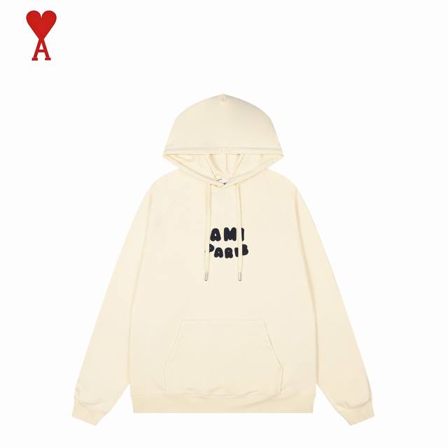 Ami 2025Ss Heart Letter Embroidered Hooded Sweatshirt Let's skip the fluff and g