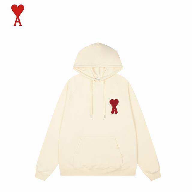 Ami 2025Ss Heart-shaped Towel Embroidery Raglan Hooded Sweatshirt Let's skip the