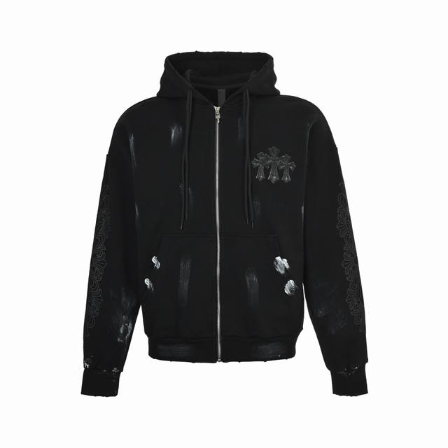 Chrome Hearts 25Fw Heavy-duty Distressed New Graffiti Zipper Jacket Made with cu