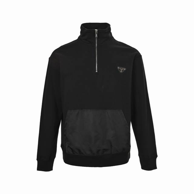 Prada 25Fw Triangle Logo Half-Zip Sweatshirt. Made with custom-dyed terry cotto